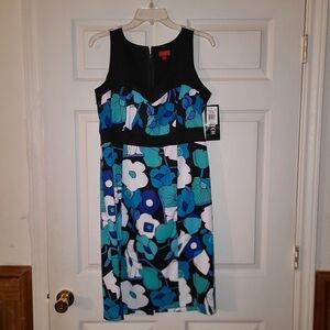 Signature by Sangria Black and Blue Floral Midi Dress Size 12